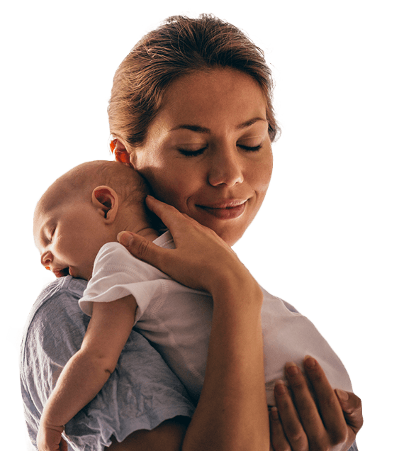Mother holding sleeping baby